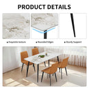 Dining Table with Sintered Stone Tabletop and Metal Legs, 70' Rectangular Modern Kitchen & Dining Room Table With 4 Dining Chairs