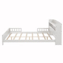 Full Pine Wood Bed with Bookcase Headboard ,LED Motion Sensor Light, Bed Guardrails,White