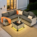 Six Piece Rattan Wicker Outdoor Sectional Sofa Set