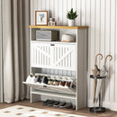 4-Layer Folding White MDF Shoe Cabinet with Metal Rounded Corners – Convenient Shoe Storage