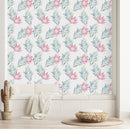 Modish White Wallpaper with Exotic Flowers Vogue