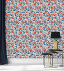 Blue Leaves with Red Flowers Wallpaper