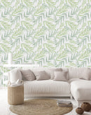 Voguish Hand Drawn Green Leaves Wallpaper Fashionable