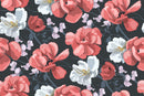 Stylish Red Flowers Contemporary Wallpaper