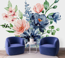 Dark Blue and Pink Flowers Wallpaper