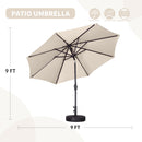 9ft Solar 32 LED Lighted Umbrella with 8 Ribs Adjustment and Crank Lift System for Patio Waterproof Sun Protection-Without Base