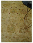 Antique Style 8x10 Hand Knotted Beige, Olive and Brown Traditional Oushak Wool Rug