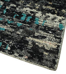 5x8 Hand Knotted Charcoal, Ivory and Blue Modern Abstract  Recycled Silk Area Rug