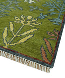 Tree Green, Silver, Maroon Hand Knotted 8x10 wool Area Rug