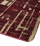4x6 Hand Knotted Beige and Maroon Modern Abstract  Recycled Silk Area Rug