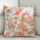 Luxury Toile Cotton Pillow - Summer House Coral