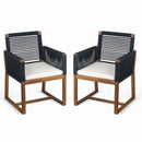 Outdoor Dining Chairs Set of 2, Acacia Wood Patio Armchair with Rope Design Back and Arms and Washable Cushion,for Backyard, Poolside, Garden,Black