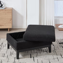 33.86'W Upholstered Wood Base Storage Ottoman with Reversible Lid Coffee Table, Foot Stool Square Footrest with Rubberwood Legs for Living Room Bedroom Entryway and Office, Black Boucle.