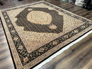 Sino Persian Rug 8x10, Herati Mahi Pattern, Fine 170 KPSI, Black, Wool and Silk Highlights