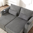 Convertible Chaise Lounge 63' Loveseat Sofa Bed with USB Ports, Cup Holders, Phone Holder, Ample Storage, Grey Corduroy