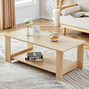 A modern and practical log colored textured coffee table,tea table. The double-layer coffee table is made of MDF material. Suitable for living room 43.3"x21.6"x16.5"