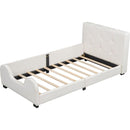 Twin Size Upholstered Platform Bed with Guardrail, White