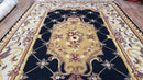 6x9 Nepalese Rug, Aubusson Savonnerie Area Rug 6 x 9 with Soft Pile, Hand-Knotted Wool Black & Beige Tibetan New Carpet European Design
