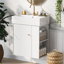 21.6inch Modern Floating Bathroom Vanity with Ceramic Basin - Perfect for Small Bathrooms, Right side storage