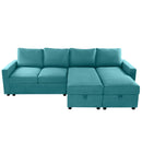 Convertible U-shaped Sectional Sofa with Storage Chaise Lounges & USB Ports, Teal, Twill Polyester, 103.9'