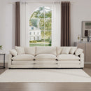Mid-Century Modern 3-Seater Sectional Sofa with Arm and Throw Pillows, Light Beige Corduroy