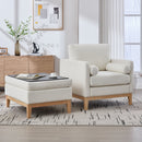 Oversized 40.35 in. Velvet Swivel Barrel Accent Chair and Ottoman Set with Storage, Ivory Boucle