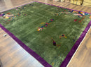 Antique Chinese Nichols Rug 9x12 - Rare Green and Purple Art Deco Carpet