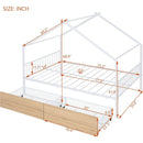 Full Size Metal House Bed with Two Drawers, White