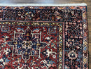 Persian Karajeh Rug 5x6, Antique Heriz Carpet, Geometric, Persian Tribal Rug, Brick Red Navy Blue
