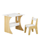 Kids Table Set with One Chair, Multifunctional Wooden Children Study Table-Convertible Tabletop for Study, Drawing & Play, Natural
