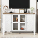 U-Can 47.2'' Retro TV Stand for TVs up to 43 Inches, Entertainment Center Media Console Cabinet with 3 Spacious Cabinets, Glass Cabinet Doors and Anti-tip Device for Living room