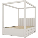 Full Size Upholstery Canopy Platform Bed with Trundle and Three Storage Drawers, Beige