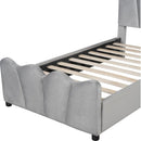 Twin Size Upholstered Platform Bed Velvet Upholstered Bed, Gray