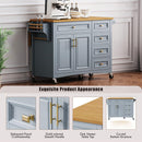 K&K 52'' Kitchen Island with Drop Leaf, Embossed Texture Kitchen Island on Wheels with Spice Rack, Towel Rack, 2 Doors and 5 Drawers, Kitchen Storage Cart with Adjustable Shelf for Kitchen, Blue Grey