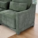 Elegant Three-Seater Sofa with Movable Ottomans and Lumbar Pillow in Green Chenille Fabric