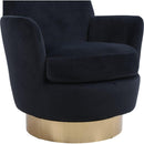 Velvet Swivel Barrel Chair, Swivel Accent Chairs Armchair for Living Room, Reading Chairs for Bedroom Comfy, Round Barrel Chairs with Gold Stainless Steel Base (Black)