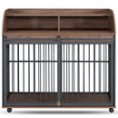 GO 44'' Heavy Duty Large Dog Crate Furniture for Large Medium Dog with Lockable Wheels, Wooden Dog Crate Dog Kennel, End Table Crate with Double layer storage, Brown