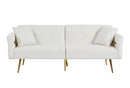 Modern Teddy Upholstered Accent Loveseat Sofa With Side Pocket,Folding Sleeper Sofa Bed With Foldable Armrest , Adjustable Backrest and Golden Metal Legs for Living Room,White