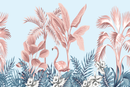 Beige Palms and Flamingo Wallpaper