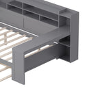 Wooden Full Size Daybed with Storage Shelves, Multi-functional Bed with Twin Size Trundle Bed and  Study Desk,Gray