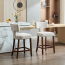 Mid Century Modern Counter Height Bar Stools Set of 2, Farmhouse Linen Fabric Upholstered Accent Chair Curved Backrest with Copper Nails around,Kitchen Chairs with Hardwood Frame, Beige