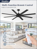 72 Inch Black Ceiling Fan With Remote DC Motor For Indoor Outdoor