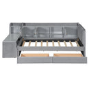 Twin Size Upholstered Daybed with Drawers, Shelves, Flip Cabinets & Side Table (Gray)