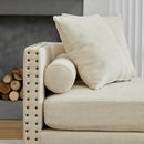 Beige Chenille Upholstered Chaise Lounge with Nailheads, Sleeper Sofa Couch With 4 Throw Pillows&2 Bolsters, Daybed with Rubberwood Legs, 75.2'' Wide