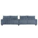 Modern 4-Seater Corduroy Sofa Couch with USB Ports, Hidden Storage, Flip-Top Cup Holders, Blue, 133'
