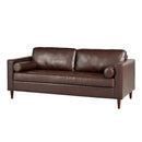 Mirod Mid-Century Modern PU Leather 3-Seat Sofa, Tufted Design, Solid Wood Legs, 2 Bolster Pillows, Comfortable Couch for Living Room & Home Office