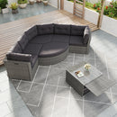 Elegant Patio Furniture Set Outdoor Daybed Rattan Sectional with Cushions and Center Table, Grey, Iron + Rattan
