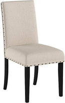 Tan Fabric Dining Chairs With Nailhead Trim Set Of 2