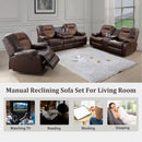 Manual Recliner Sofa Set Bonded Leather With Storage Console Brown 3 Piece