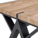 63'x35.4' Wood-Textured MDF Dining Table with Black A-Frame Legs.Density Board Sticker,Iron Pipe Spraying,Suitable for various occasions such as living rooms, kitchens, terraces, etc.